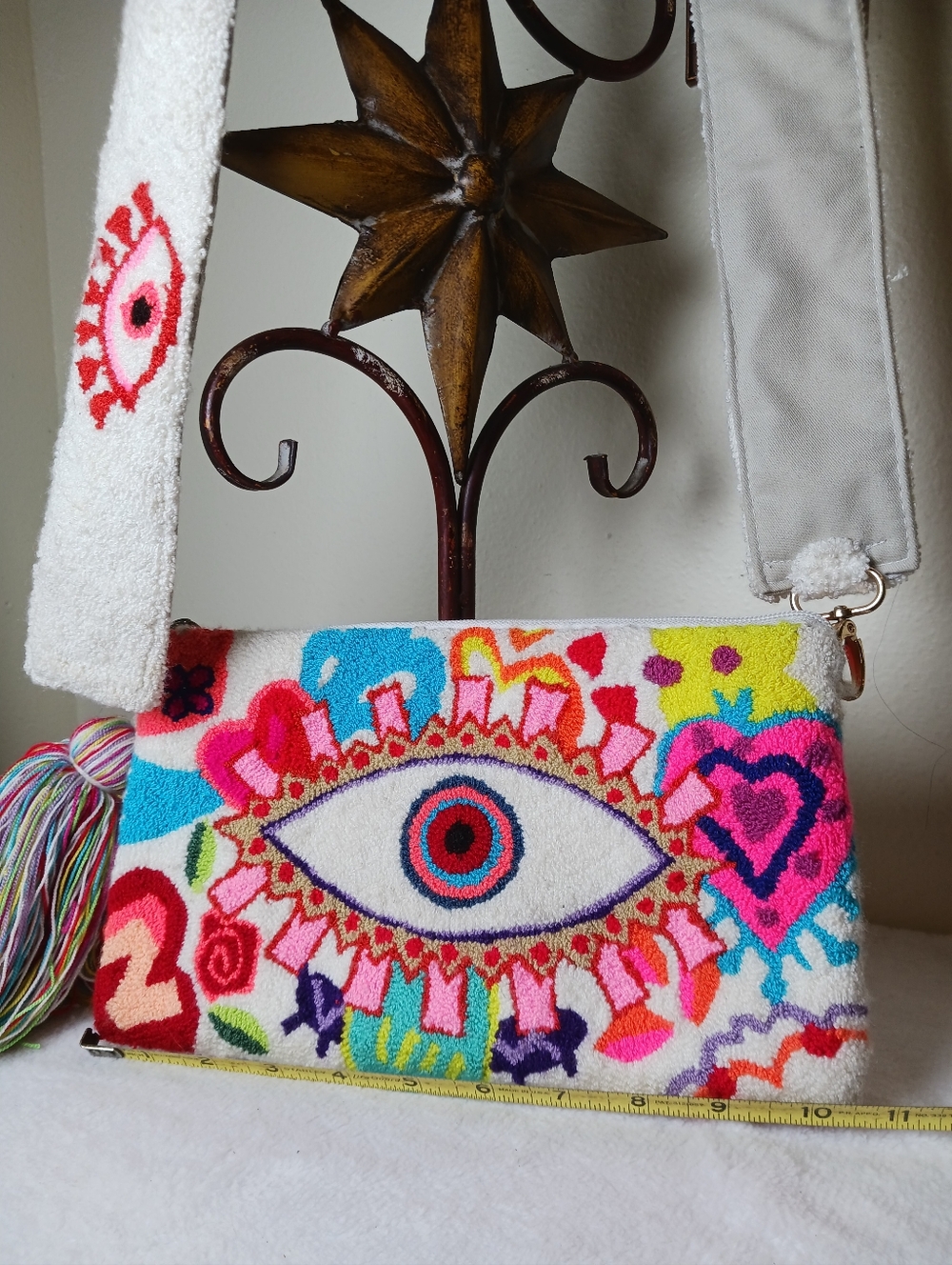 Colorful Embroidered Eye Crossbody Bag - Multicolor